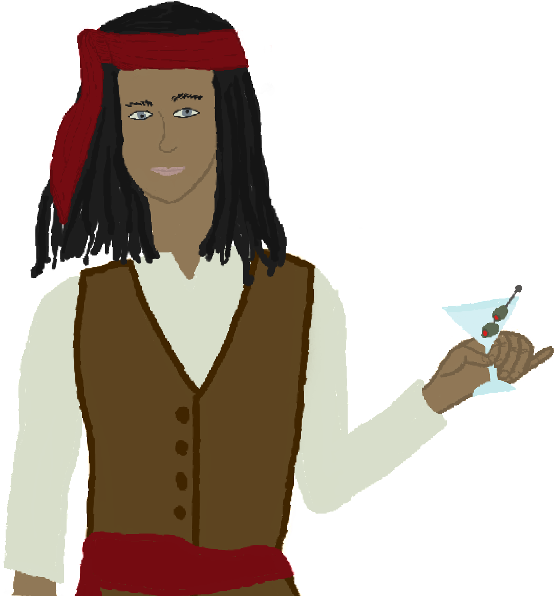 Martin the pirate smiling with a martini